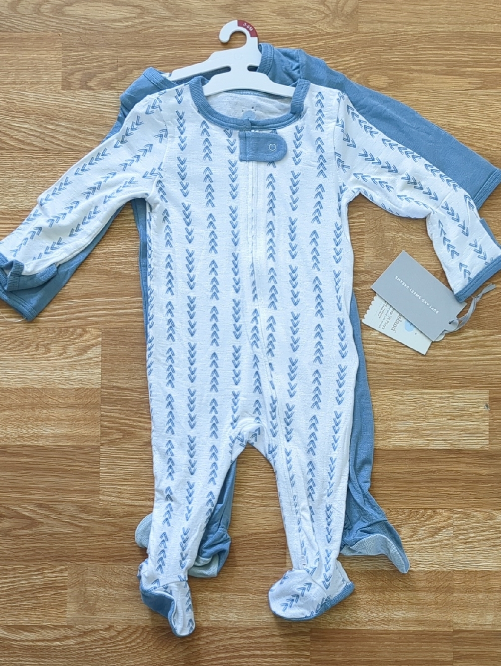 Cloud Island Blue & White Arrow-Print Footed Boy Sleeper, Set of 2, 3-6M NEW